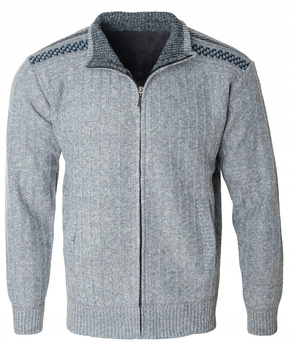 Sweter męski rozpinany ocieplany polarem jesienny jasno-szary ze wzorem