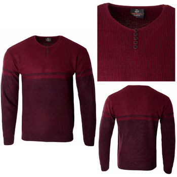 Sweter męski z okrągłym dekoltem z guzikami bordowy klasyczny - Devanti