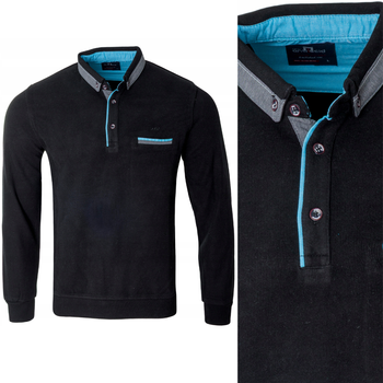 Bluza męska z kołnierzem polo zapięcie na guziki czarna turecka jesienna  - Antracid