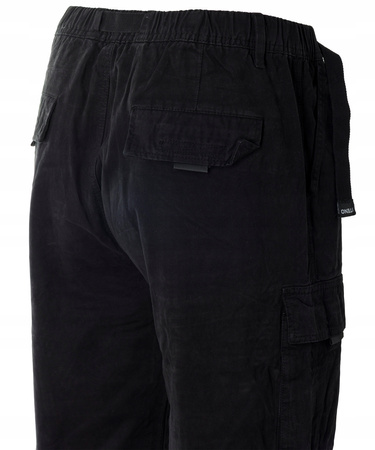 Spodnie męskie bojówki czarne 100% bawełniane z paskiem - ITENO