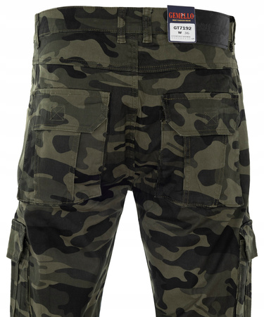 Męskie bojówki ocieplane bawełniane proste nogawki zielone moro - Gemello