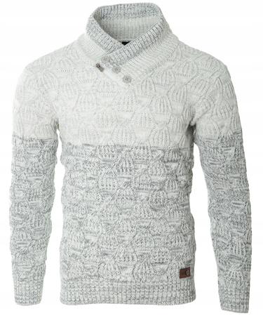 Sweter męski z okrągłym dekoltem zapięcie na krótki zamek i guziki szary klasyczny - Devanti