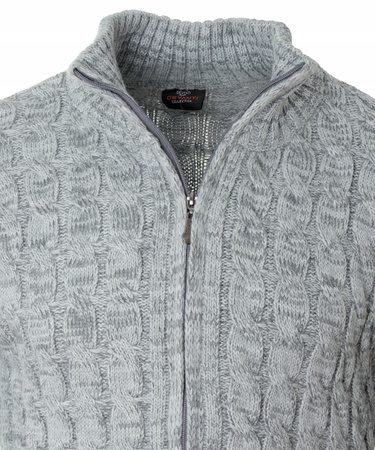 Sweter męski rozpinany szary jesienny jasno-szary ze wzorem wełniany ciepły - Devanti 