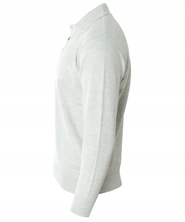 Bluza męska z kołnierzykiem polo na guziki jasno-szara gładka ze ściągaczami wełniana - Reymo
