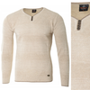 Sweter męski z okrągłym dekoltem krótkie zapięcie na guziki jasno-beżowy pasy klasyczny - Devanti