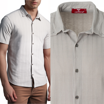 Koszula męska krótki rękaw casual jasno-beżowa letnia przewiewna - Redline