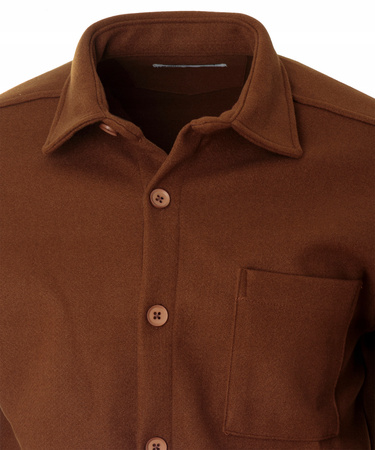 Koszula męska casualowa polarowa brązowa ciepła turecka - Redline