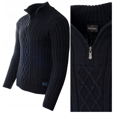 Sweter męski półgolf krótkie zapięcie na zamek granatowy we wzór klasyczny - Devanti