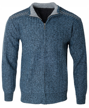 Sweter męski rozpinany ocieplany polarem jesienny niebieski ze wzorem