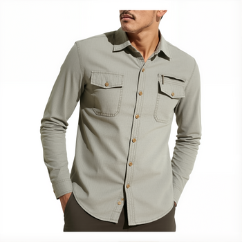 Koszula męska długi rękaw regular jasno-szara z kieszeniami - Kaidite