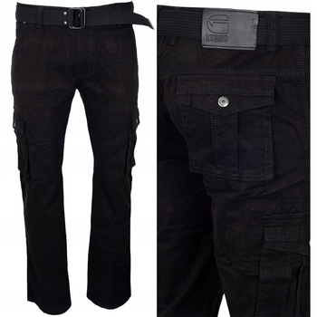 Spodnie Męskie Bojówki ITENO - Czarne, 100% Bawełna, Idealne na Wiosnę i Jesień, Pasek Materiałowy Gratis