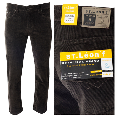 Spodnie męskie klasyczne materiałowe sztruksowe brązowe proste nogawki - St. Leon