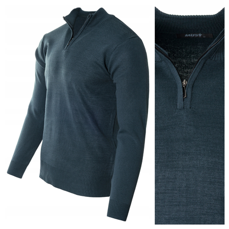 Sweter męski na krótki zamek stójka grafitowy klasyczny - MUST