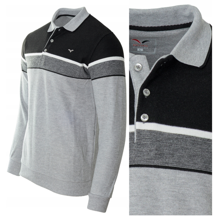 Bluza męska szaro-czarna z kołnierzykiem polo na guziki ze ściągaczami bawełniana - Reymo