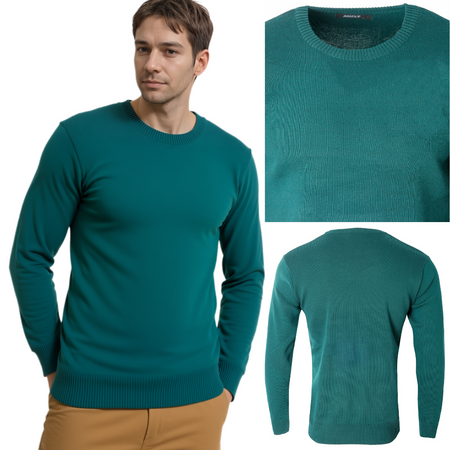 Sweter męski z okrągłym dekoltem zielony klasyczny - Must