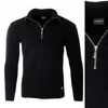 Sweter męski półgolf krótkie zapięcie na zamek czarny klasyczny - Devanti