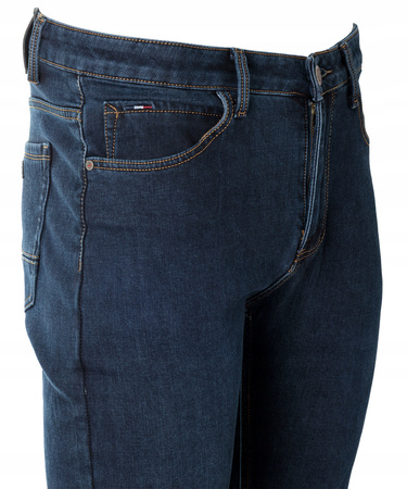 Męskie spodnie jeansy klasyczne granatowe ocieplane polarem bawełna proste - King BSS