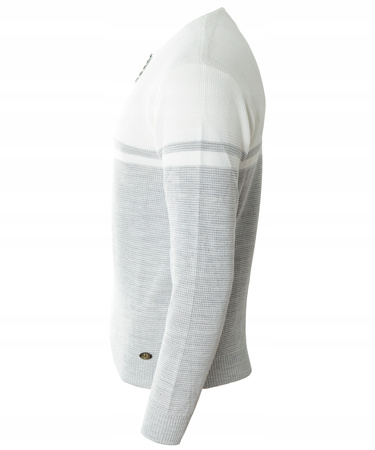 Sweter męski z okrągłym dekoltem z guzikami szaro-popielaty klasyczny - Devanti