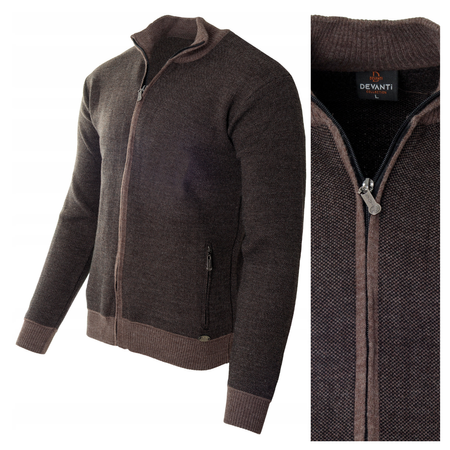 Bluza męska brązowa rozpinana na zamek stójka wełniana kieszenie na zamek - Devanti