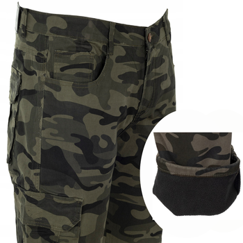 Męskie bojówki ocieplane bawełniane proste nogawki zielone moro - Gemello