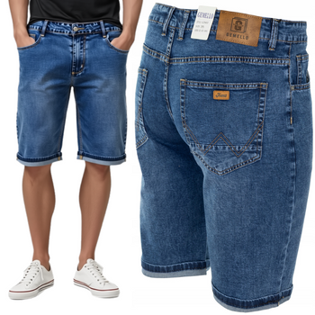 Spodenki męskie jeansowe krótkie bawełniane niebieskie dżinsowe - Gemello