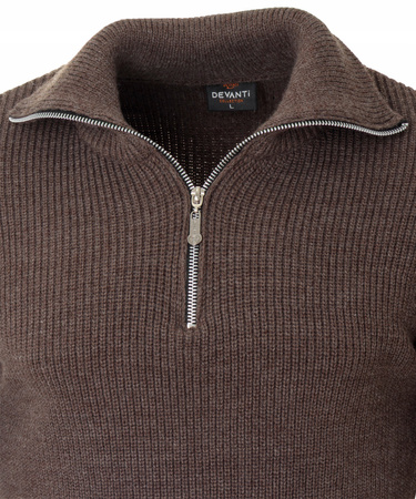 Sweter męski półgolf krótkie zapięcie na zamek brązowy klasyczny - Devanti