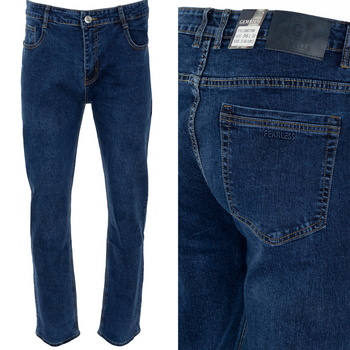 Męskie spodnie jeansy klasyczne granatowe proste elastyczne - Gemello