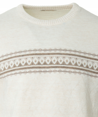 Sweter męski z okrągłym dekoltem beżowy wzór pasy wełna klasyczny - Devir