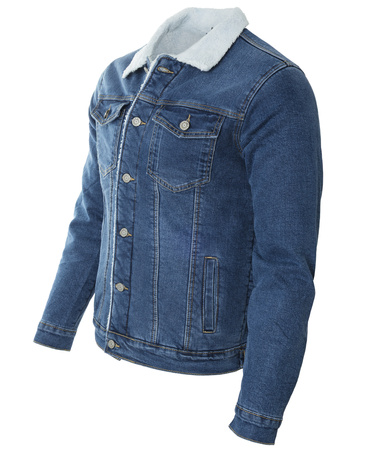 Katana męska jeansowa ocieplana futerkiem kurtka niebieska - Gamello