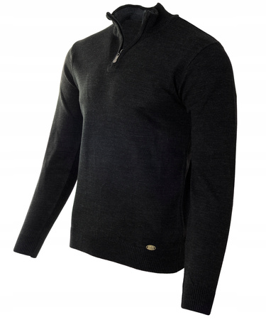 Sweter męski półgolf krótkie zapięcie na zamek czarny gładki klasyczny - Devanti
