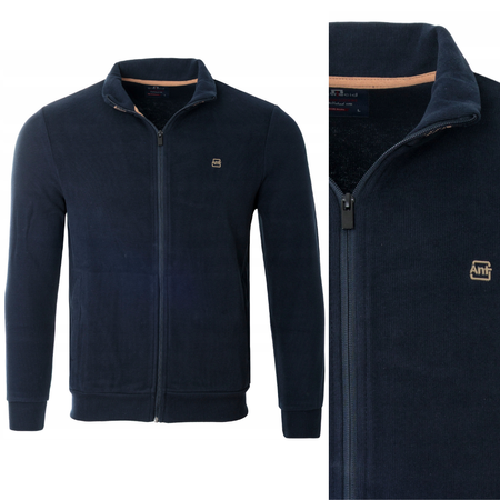 Bluza męska granatowa rozpinana na zamek ze stójką kieszenie bawełniana welurowa Antracid