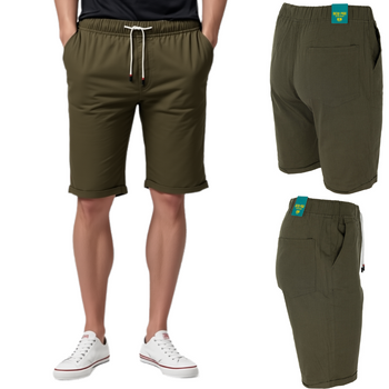 Spodenki męskie krótkie jak lniane klasyczne  - zielone