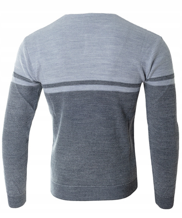 Sweter męski z okrągłym dekoltem z guzikami jasno-szary klasyczny - Devanti