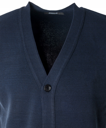 Sweter bezrękawnik męski rozpinany z dekoltem w serek V-dekolt granatowy - MUST