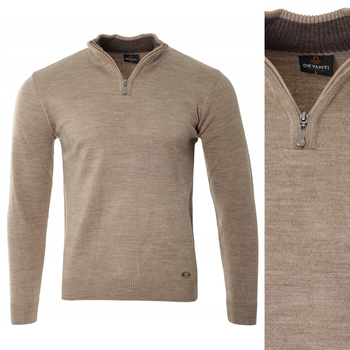 Sweter męski półgolf krótkie zapięcie na zamek brązowy gładki klasyczny - Devanti