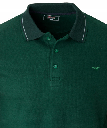 Bluza męska ciemno-zielona gładka z kołnierzykiem polo na guziki ze ściągaczami bawełniana - Reymo