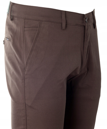 Spodnie męskie materiałowe brązowe prosty krój bawełniane wizytowe eleganckie - Bigman