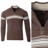 Sweter męski półgolf krótki zamek wełniany brązowy pasy klasyczny - Devanti