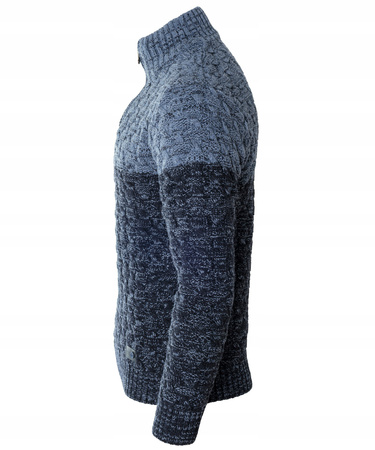 Sweter męski półgolf na krótki zamek jesienny granatowo-niebieski ze wzorem wełniany ciepły - Devanti