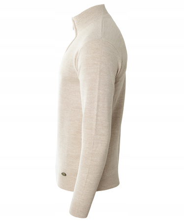 Sweter męski półgolf krótkie zapięcie na zamek beżowy gładki klasyczny - Devanti