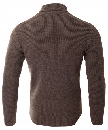 Sweter męski półgolf krótkie zapięcie na zamek brązowy klasyczny - Devanti