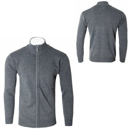 Sweter męski rozpinany jesienny ciemno-szary gładki - Must