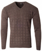 Sweter męski brązowy dekolt w serek V wzór kratka wełniany turecka Devanti