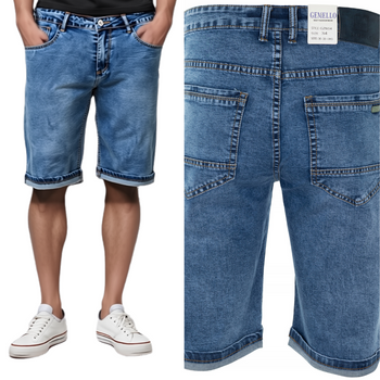 Spodenki męskie jeansowe bojówki krótkie bawełniane jasno-niebieskie dżinsowe - Gemello