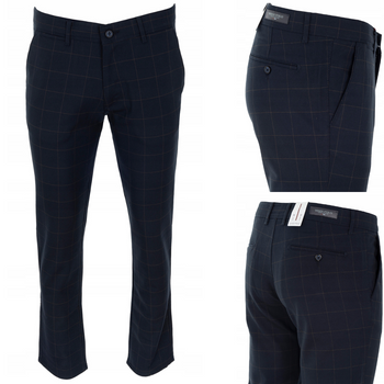 Spodnie materiałowe bawełniane granatowe brązowa krata - Viadi Polo