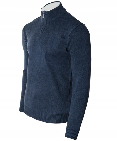 Sweter męski rozpinany krótki zamek granatowy półgolf - Must