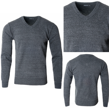 Sweter męski z dekoltem w serek V-dekolt ciemno-szary - MUST