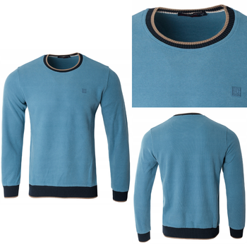 Bluza męska z okrągłym dekoltem 100% bawełna błękitna gładka klasyczna - Antracid