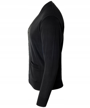 Sweter męski kardigan zapinany na guziki jesienny V-dekolt czarny gładki wełniany - Devir Orme