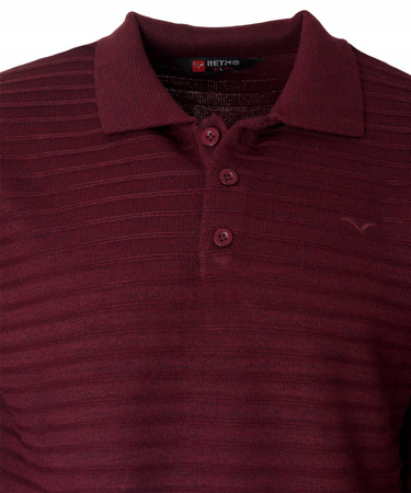 Bluza męska z kołnierzykiem polo na guziki bordowa wzór w pasy ze ściągaczami bawełniana - Reymo